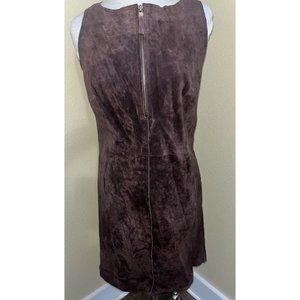 Isaac Mizrahi Suede Leather Jumper Dress Pockets Brown Size 12 Side & Front Zip